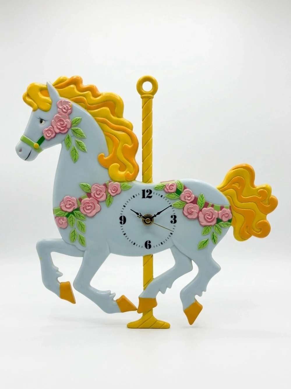 Vintage J.S.N.Y. Plastic Carousel Horse Wall Clock Retro Nursery Decor
